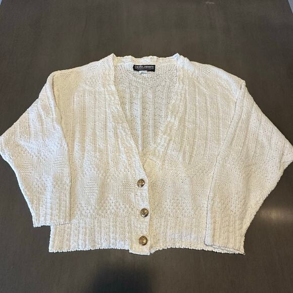 Vtg Castle Square 3 button Cardigan Sweater Off White M/L Long Sleeve Knit USA - Picture 1 of 7